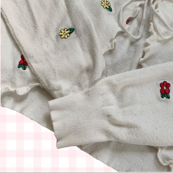 Zaful Tie Front Ditsy Flower Embroidered Cardigan - Picture 5 of 7